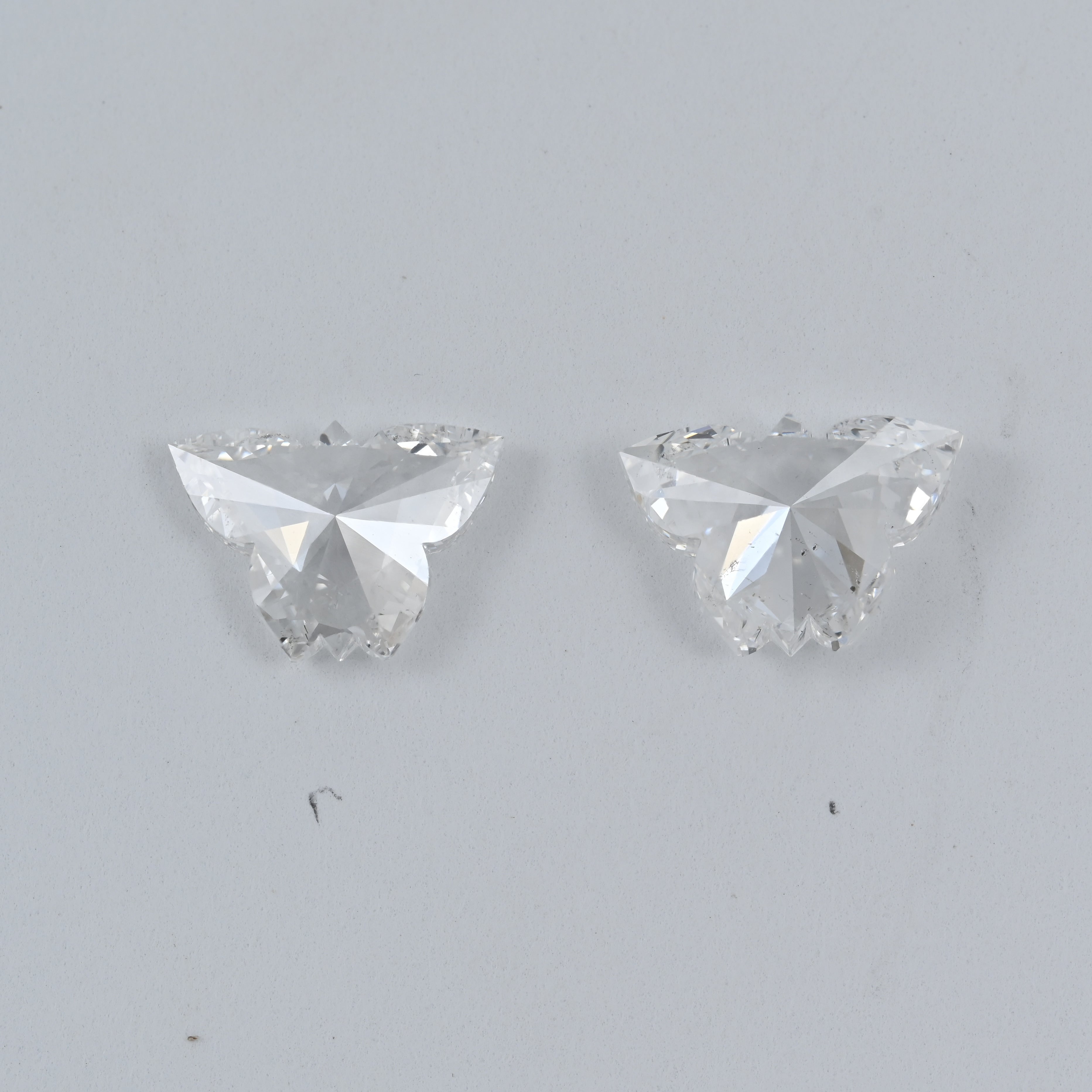 3.18 Carat Butterfly Shape Natural Diamonds Pair – E/E Color, SI2/SI2 Clarity